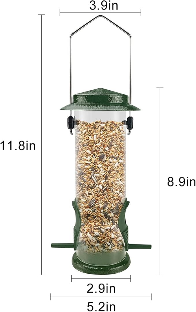 MIXXIDEA Wild Bird Feeders For Outdoors Hanging Stainless Steel Hanging Bird Feeder Tube, Finch Feeder For Garden Backyard Decoration Attractive Water Resistant Bird Feeders For Outside Green - 2 Pack-VerdiqueGarden