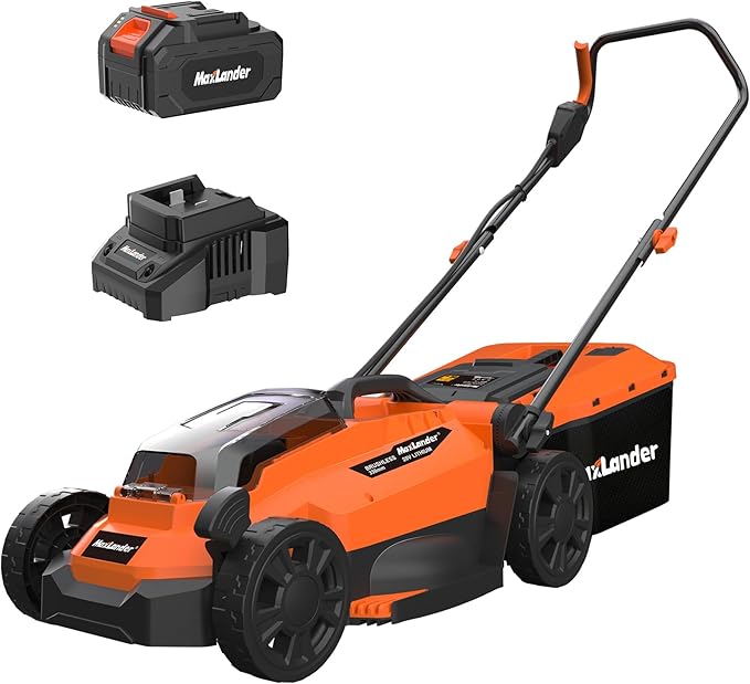 Maxlander Lawn Mowers, 13Inch Electric Lawn Mower Cordless, 20V 2-in-1 Battery Powered Lawn Mower with Brushless Motor, 5-Position Height Adjustment, Battery and Charger Included-VerdiqueGarden