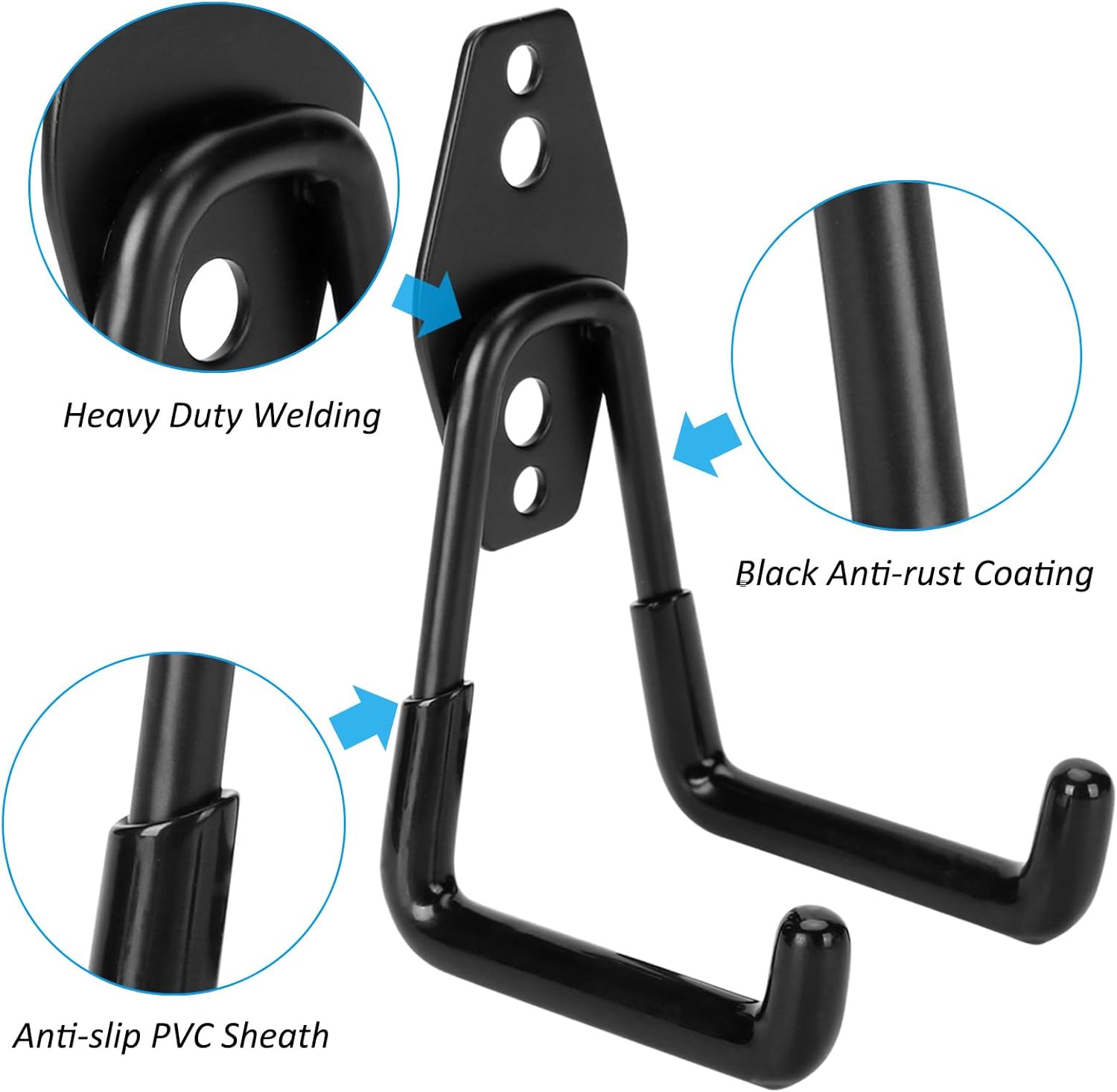 6 Pack Garage Hooks Heavy Duty - Supports 100 lbs, Utility Steel Garage Hanger & Organizer for Organizing Garden Lawn Tools, Ladders, Garden Hose, Digging Shovel, Bikes, Ropes-VerdiqueGarden