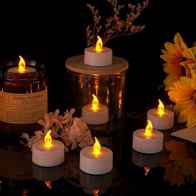LED Tea Lights Candles- 50Pack Flameless Candles Realistic and Bright Flickering Long Lasting 200Hours for Holiday Celebration,Party, Home Decoration WarmYellow,Battery Operated-VerdiqueGarden
