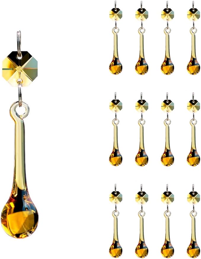 12pcs Raindrop Crystal Chandelier Prisms Parts, 53mm Hanging Crystals Beads for Chandeliers, Home Decoration (Topaz)-VerdiqueGarden