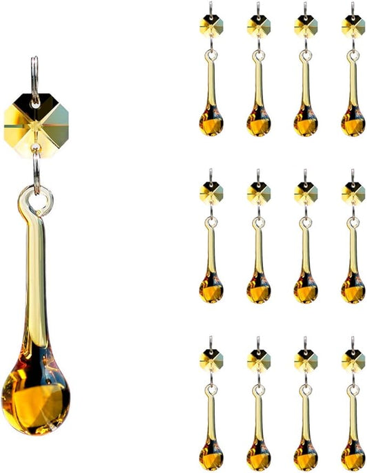 12pcs Raindrop Crystal Chandelier Prisms Parts, 53mm Hanging Crystals Beads for Chandeliers, Home Decoration (Topaz)-VerdiqueGarden