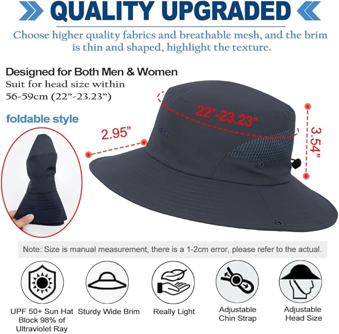 Fishing Hat, UPF50+ Wide Brim Sun Hat for Men Women, UV Protection Hiking Beach Bucket Hats Summer Safari Hat-VerdiqueGarden