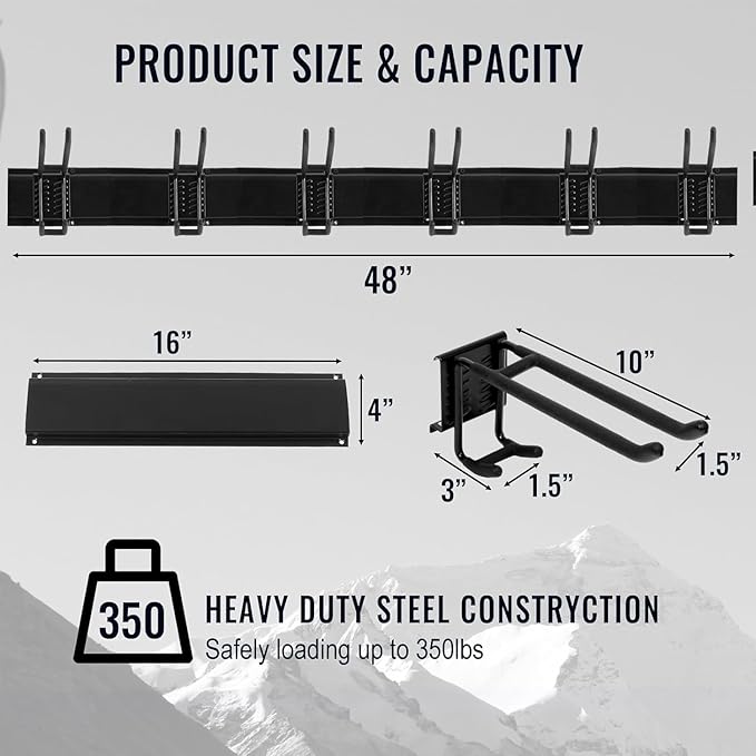 Wall Mount Tool Storage Rack, Heavy Duty Garage Storage Tool Organizer, Garden Tool Wall Hooks and Hangers, Hold Up to 350lbs Black 2Pack, AK806-Black-2Pack-VerdiqueGarden