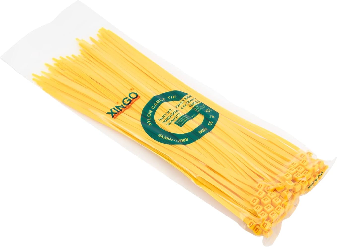 XINGO 100PCS Cable Zip Ties Heavy Duty, Premium Nylon Plastic Wire Ties with 50 Pounds Tensile Strength, Self-Locking Black Nylon Zip Ties for Indoor and Outdoor (12 inch, Yellow)-VerdiqueGarden