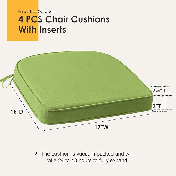 Outdoor Sunbrella Round Corner Seat Cushion, 17"x16"x2", Set of 4, Non Slip Seat Cushion Pads with Removable Cover for Patio Furniture, Garden Yard Lawn, Canvas Ginkgo-VerdiqueGarden