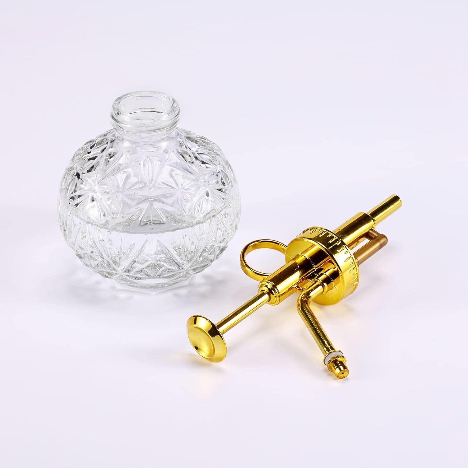Glass Plant Mister Spray Bottle, 6.5" Clear Glass Water Spray Bottle with Gold Top Pump Small Watering Can, Small Plant Sprayer Mister for Indoor Outdoor House(Clear+Gold E)-VerdiqueGarden