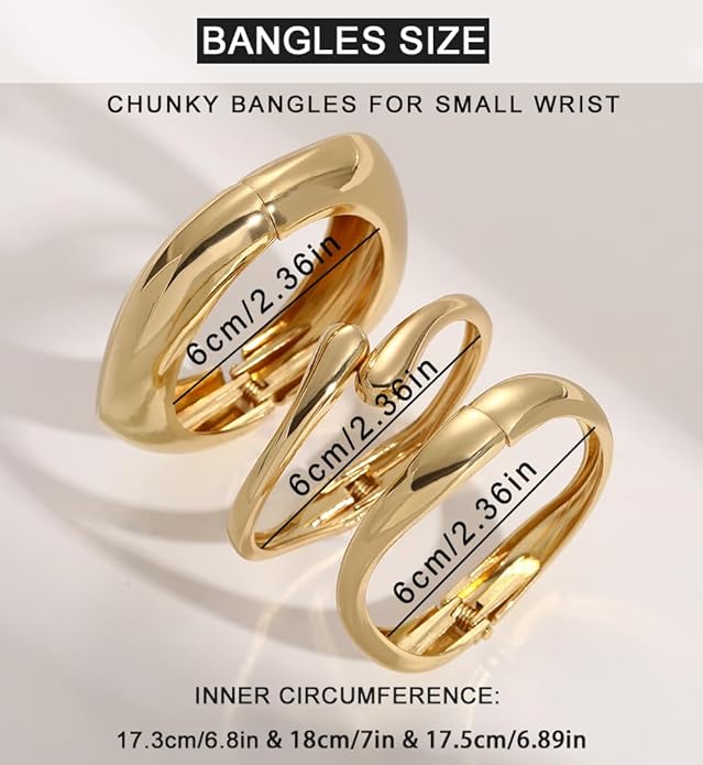 Chunky Gold Bangle Bracelets for Women, Dainty 14k Gold Plated Big Stackable Bangles Set, Trendy Statement Cuff Bracelet Stack Fashion Jewelry Christmas Gifts