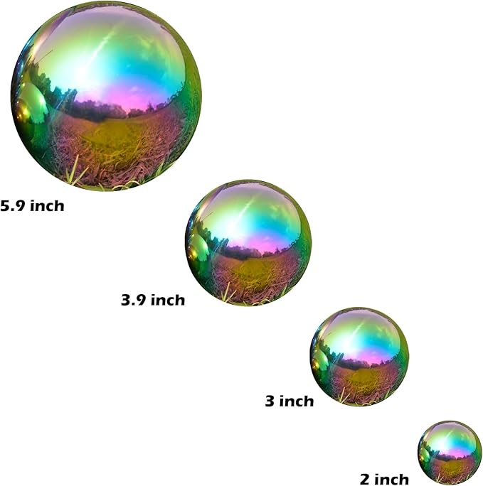 Nerien Gazing Ball, Stainless Steel Garden Mirror Globe, Polished Ornament Sphere, Hollow Floating Reflective Hemisphere, for Home Outdoor Pond Housewarming Swimming Pool Decoration, Rainbow, 10Pcs-VerdiqueGarden