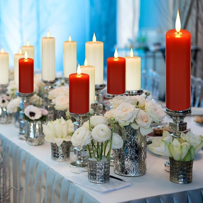 Flameless Flickering Battery Operated Candles 9PACK Real Wax Pillar LED Candles with 10-Key Remote Control and 24 Hours Timer for Wedding, Party, Home Decoration (Red)-VerdiqueGarden