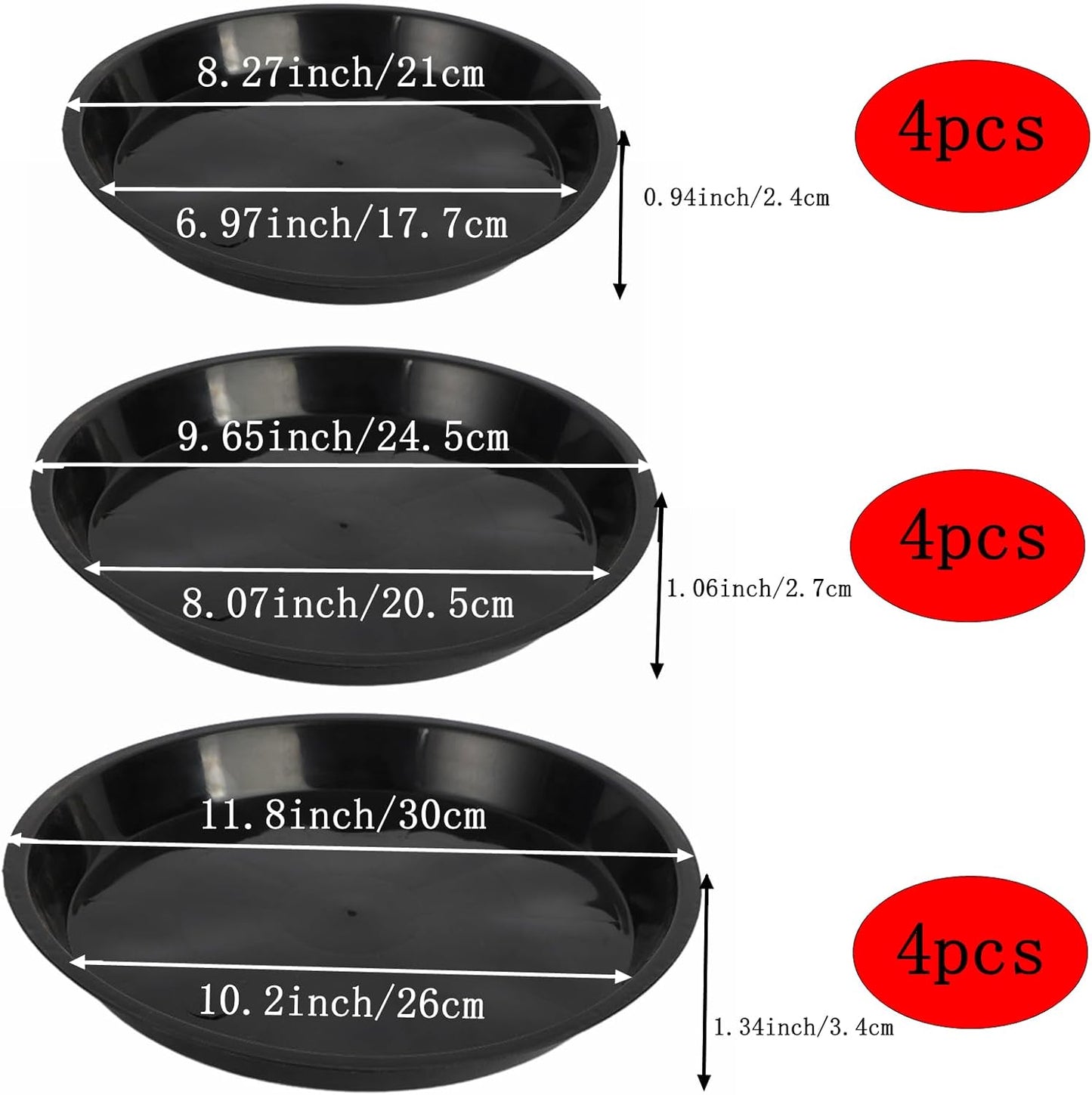 12 Pack Plant Saucer 8 10 12 Inch Plastic Plant Tray, Sturdy and Durable Flower Pot Container Accessories Plant Pot Saucers for Indoor and Outdoor (8 10 12 Inch, Black)-VerdiqueGarden