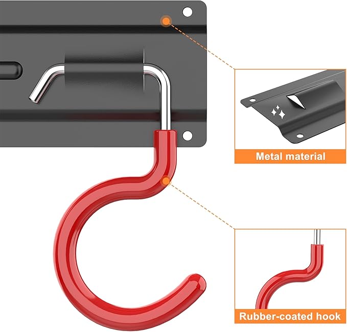 TORACK Metal Wall-Mounted Garden Tool Organizer for Garage, Mop and Broom Holder, Yard Tool Storage Rack for Rakes, Shovels, Mops, Brooms (4 Rails, 16 Hooks)-VerdiqueGarden