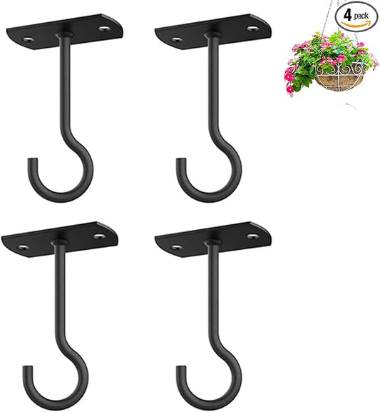 Ceiling Hooks for Hanging Plants 4Pack 4in for Plants,Lights,Planters,Lanterns,Hanging Bird Feeders,Wind Chimes,Indoor&Outdoor Decoration Hooks Black-VerdiqueGarden