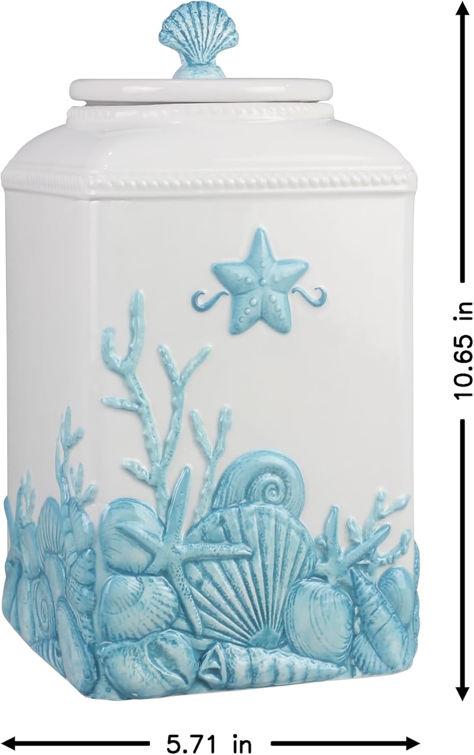 Young's Inc. 4 Pcs Set Blue Lagoon Nautical Ceramic Canisters- Storage Container for Kitchen and Bathroom - Beautiful Home Decor Accent to Store Food, Coffee, Tea, and More - White, Blue-VerdiqueGarden