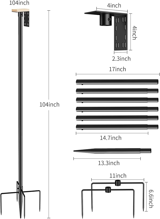 Bird Feeder Pole Stand – 104 Inch Height Feeding Station with 1-Inch Dia Heavy Duty for Hanging Feeders, Bird House Pole Mount Kit for Outdoor, Slip-Fit Connection-VerdiqueGarden