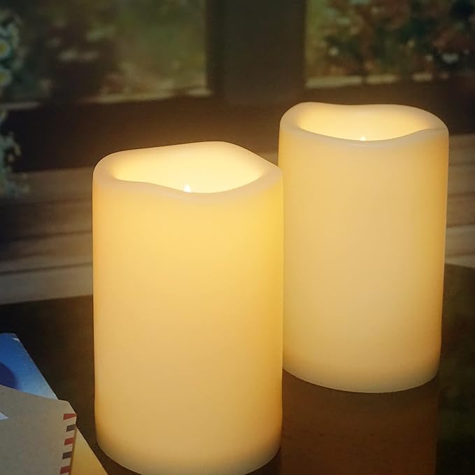 CANDLE CHOICE Waterproof Outdoor Flameless Candles with Remote Timer Large Realistic Flickering Battery Operated Electric LED Pillars Garden Patio Christmas Wedding Decorations 4”x6” 2 Pack-VerdiqueGarden