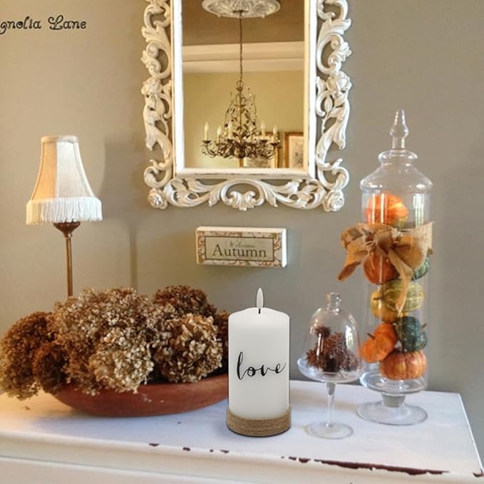 Battery Operated Flameless Flickering Candles with Remote Timer, LED Real Wax Pillar Candlesticks with Realistic 3D Wick, Set of 3 Live Laugh Love Home Decor(D3xH4 5" 6")-VerdiqueGarden