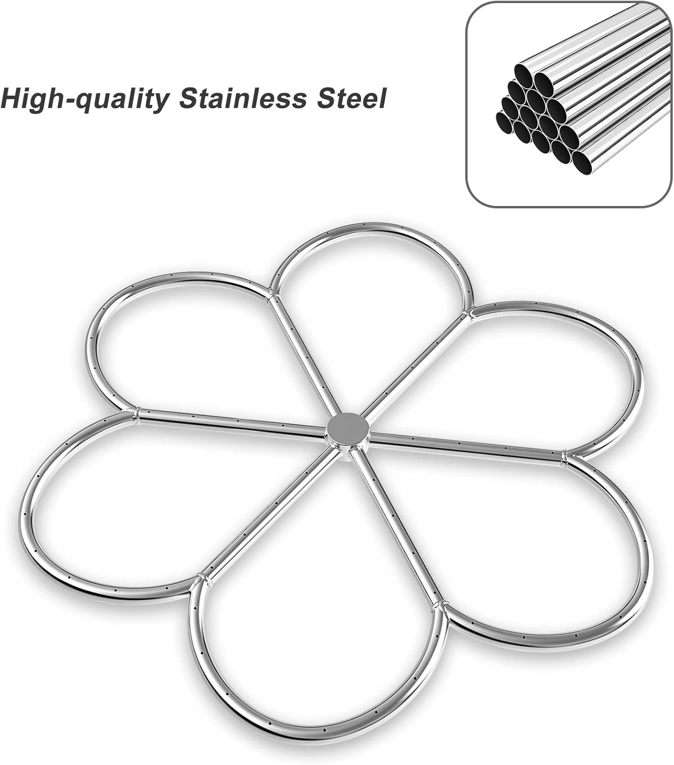 Skyflame 30-Inch 304 Stainless Steel Fire Pit Burner, Flower-Shape Burner Ring for Fire Pit, Natural Gas & Propane Fireplace, Max BTU 435K-VerdiqueGarden