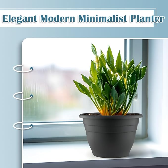 11 Inch Plant Pots, 3 Pack Planters for Indoor Ourdoor Plants, Round Plastic Flower Pots, Large Planters with Drainage Hole and Plug, Gray-VerdiqueGarden