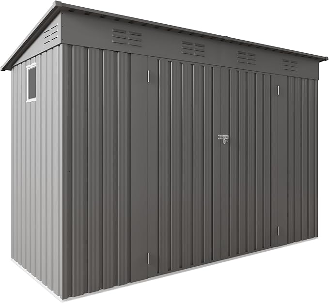 4 * 9.2 * 6 FT Outdoor Storage Shed, Galvanized Steel Garden Shed with Lockable Door & Window, Waterproof Metal Tool Storage for Garden, Backyard, Patio, Lawn(Gray)-VerdiqueGarden