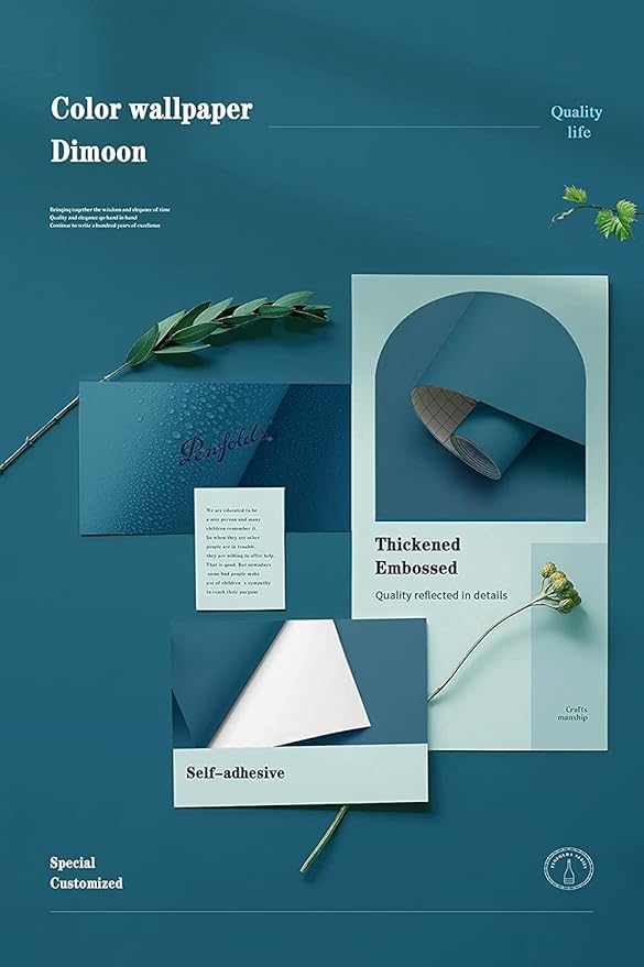 Dimoon 236''x17.7'' Blue Peel and Stick Wallpaper Contact Paper Modern Self Adhesive Wall Paper Removable Renter Friendly Textured Solid Color Shelf Cabinet Vinyl Roll (236''x17.7'',Dark Blue)-VerdiqueGarden