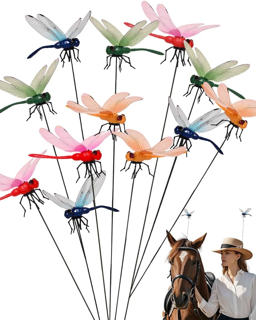 12 Pack Fake Dragonflies, Hat Clip Artificial Realistic 3D Dragonflies Garden Stakes Decor and Horse Fly Deterrent, Dragonfly Humming Bird Stakes, Fly Scare Devices for Indoor Outdoor-VerdiqueGarden