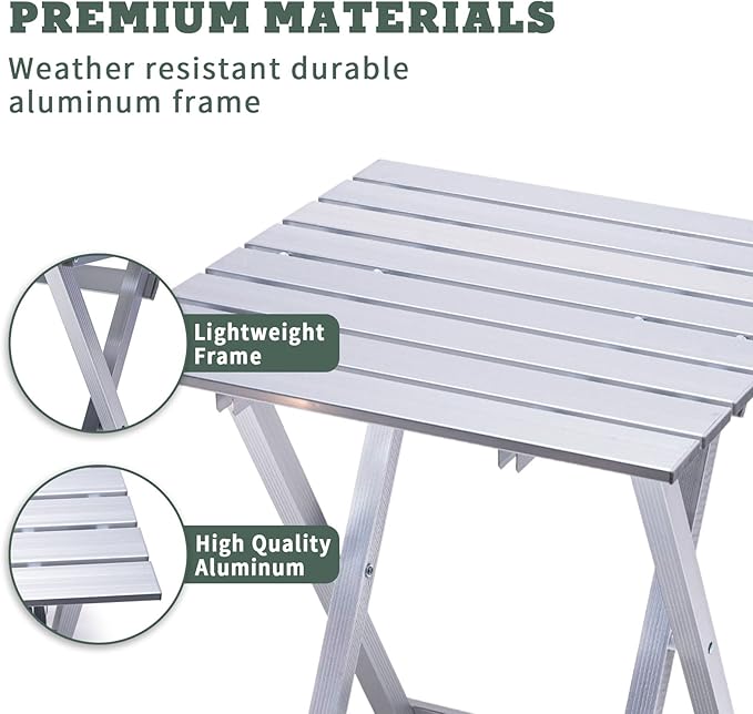 SUNNYFEEL Folding Camping Table - Lightweight Aluminum Portable Picnic Table, 18.5x18.5x24.5 Inch for Cooking, Beach, Hiking, Travel, Fishing, BBQ, Indoor Outdoor Small Foldable Camp Tables-VerdiqueGarden