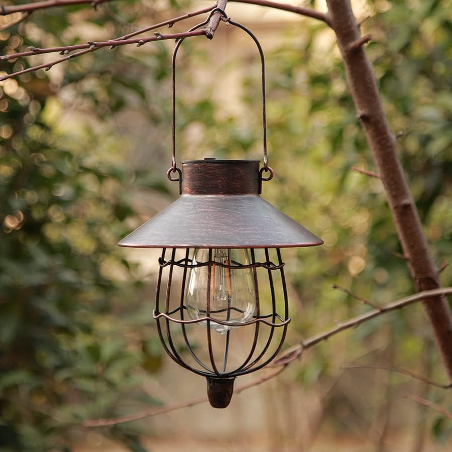 YAKii 2 Pack Solar Lantern Hanging Waterproof Outdoor Metal Solar Lamp with Warm White Light Decorate for Yard Garden Pathway Patio Porch Decor (Antique Copper)-VerdiqueGarden