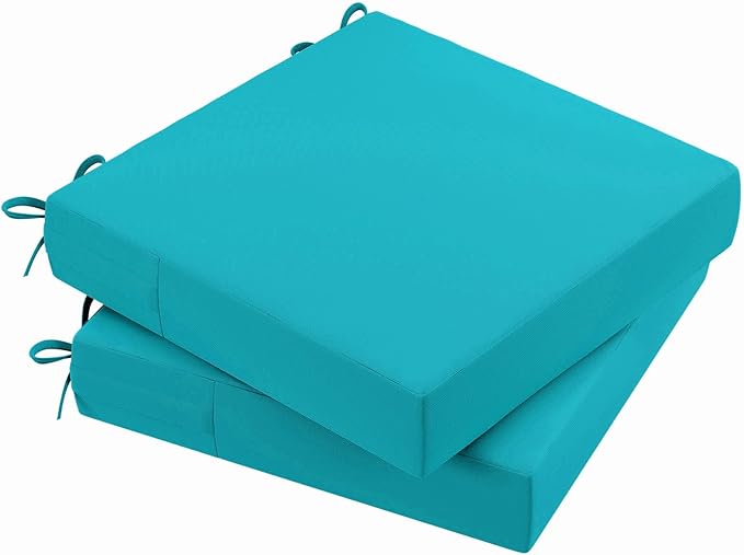 AAAAAcessories Outdoor Seat Cushions for Chairs, Waterproof, Fade-Resistant Patio Furniture Replacement Cushions, 21" x 21" x 4", Set of 2, Turquoise Blue-VerdiqueGarden