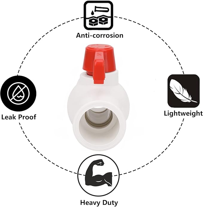 6Pcs 3/4" PVC Ball Valve Water Pipe Shut-off Valve Socket with Red T-Handle for Cold Water Supply lines, Irrigation Pipe fitting System(Socket x Socket), Schedule 40-VerdiqueGarden