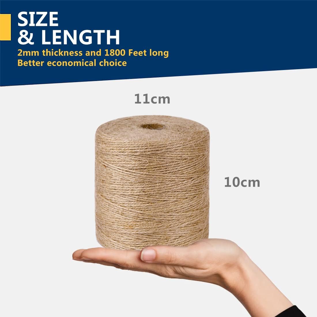 PerkHomy Natural Jute Twine 1800 Feet Long Twine String for Crafts Gift Wrapping Packing Gardening Crochet Knitting Macrame Decor (1800 FT * 2mm (3Ply))-VerdiqueGarden