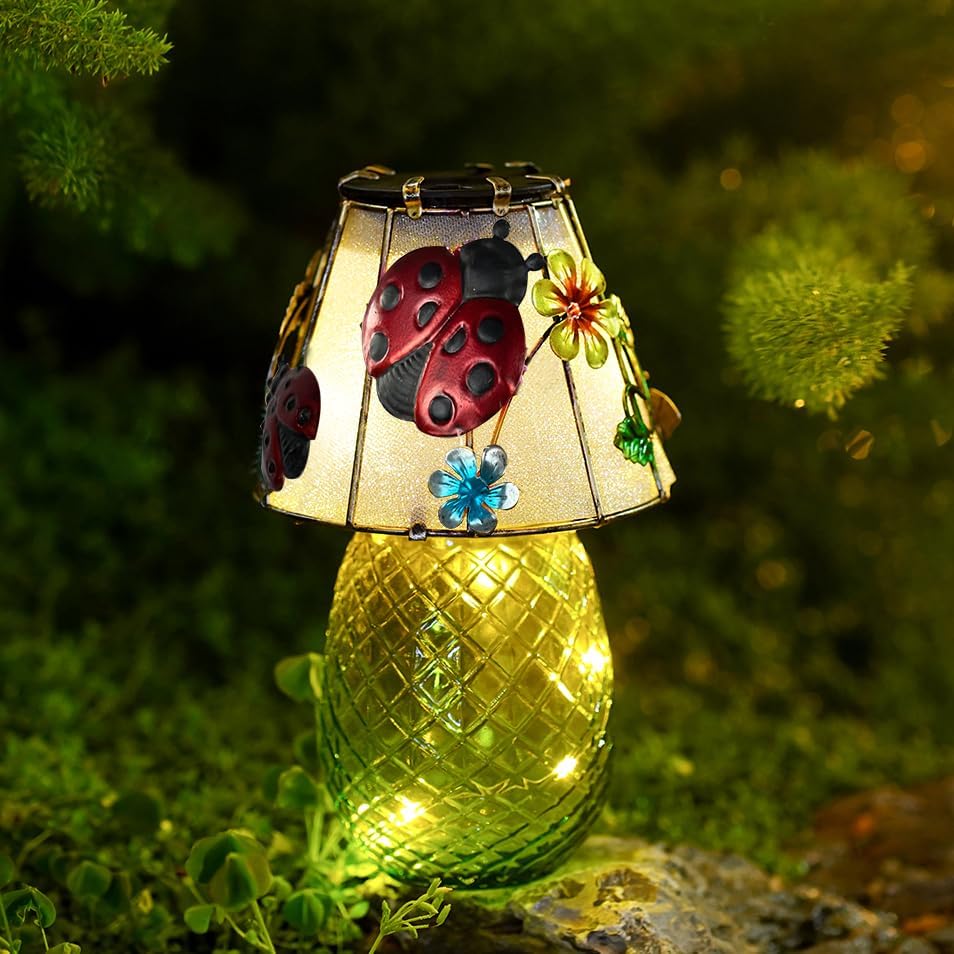 Ladybug Solar Garden Lights Outdoor Decor - Waterproof Tabletop Solar Lamp - Cordless Table Lamps for Garden Patio Porch Yard Backyard Balcony Wedding, Gifts for Mom (Ladybug)-VerdiqueGarden