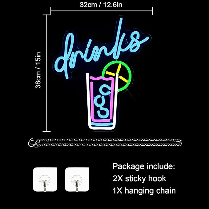 WLHOPE Drinks Neon Signs Cool Drink Cup LED Neon Lights for Wall Decor, USB Cocktail Art Wall Lights for Home Bar Club Hotel Restaurant Cafes Shops Wedding Birthday Party-VerdiqueGarden