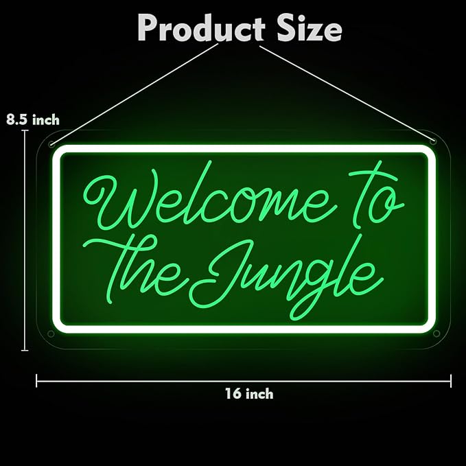 Welcome to the Jungle Neon Sign, Neon Light Sign for Wall Decor Dimmable Green LED signs for Bedroom Home Birthday Party Wedding Engagement Garden Man Cave Decor USB Powered-VerdiqueGarden