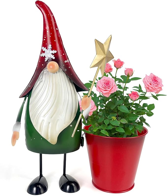 HONGLAND Outdoor Decorations Metal Gnome Yard Art Garden Gnomes Statue 13 Inch Santa Figurine, Succulent Flower Pot, Fun Metal Planter-VerdiqueGarden