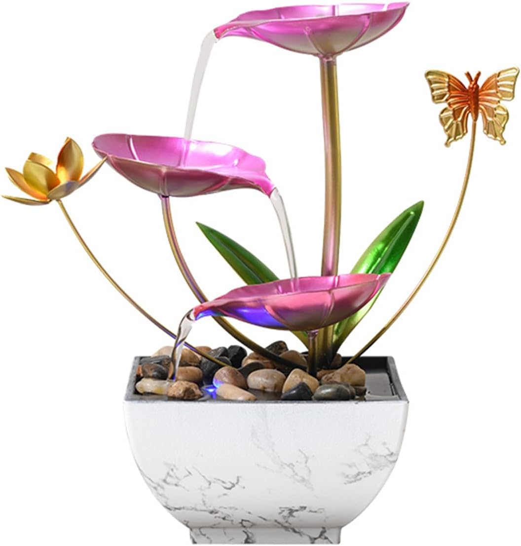 Pink Tabletop Water Fountain, USB Desktop Sleep Waterfall, Women Office Decor, Zen Garden for Desk-VerdiqueGarden