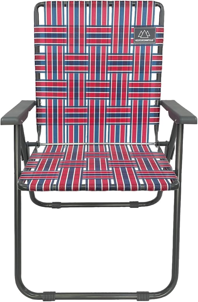 Retro Webbed Camping Chair - Lightweight, Foldable, Durable Steel Frame, 300lb Capacity, Vintage Red/Blue Stripes by Caddis Sports-VerdiqueGarden