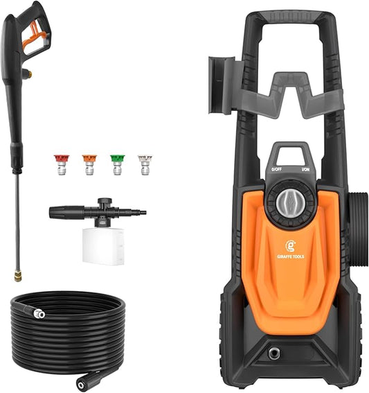 Giraffe Tools Electric Pressure Washer, 2400 PSI 2.3 GPM with 4 Quick-Connect Nozzles, 20FT Hose & Foam Cannon, Powerful Washer for Cars/Road/Driveways/Fences-VerdiqueGarden