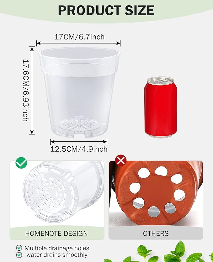 homenote Clear Nursery Pots for Plants,7 Inch Plant Pot for Planting Plastic Seedling with Drainage Holes Seed Starter Flower High Transparency with 20 Labels (15 Pack)-VerdiqueGarden