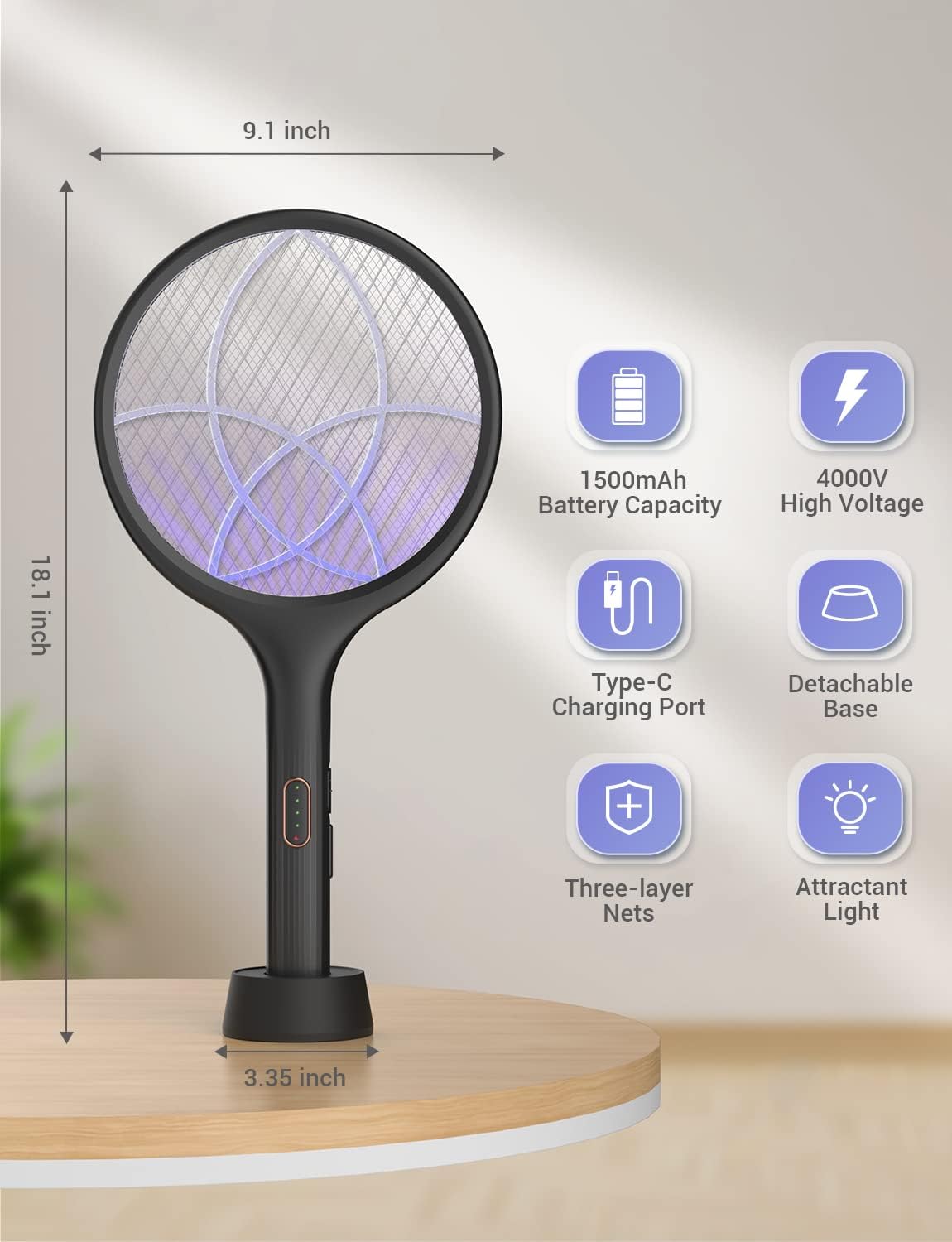 YISSVIC Electric Fly Swatter Bug Zapper Racket Dual Modes Mosquito Killer with Purple Mosquito Light Rechargeable for Indoor Home Office Backyard Patio Camping-VerdiqueGarden