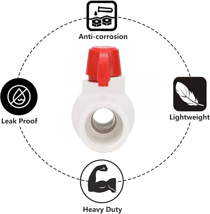 6Pcs 1/2" PVC Ball Valve Water Pipe Shut-off Valve Socket with Red T-Handle for Cold Water Supply lines, Irrigation Pipe fitting System(Socket x Socket), Schedule 40-VerdiqueGarden