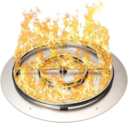 Stainless Steel Fire Pit Burner Pan & Ring, Works with Liquid Propane or Natural Gas, 22-Inch Pan, 18-Inch Ring, 150,000 BTU Max-VerdiqueGarden