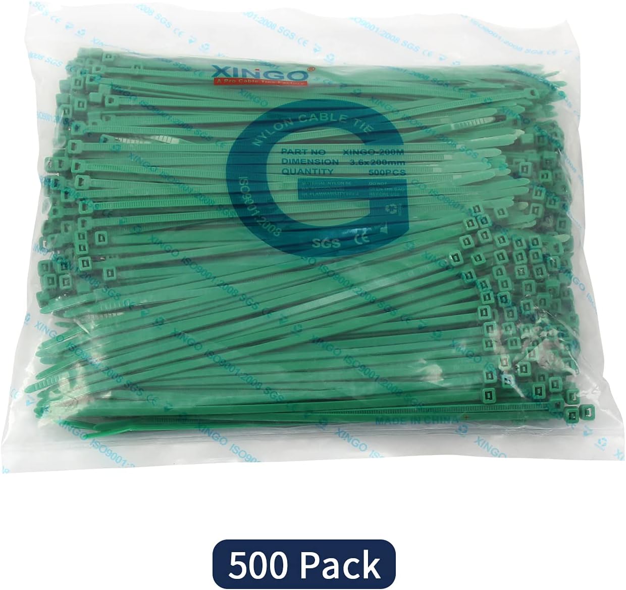 XINGO 8 Inch Green Cable Zip Ties (500 Pack), 40 Lbs Tensile Strength-Heavy Duty, Self-Locking Nylon Plastic Nylon Wire Ties for indoor and outdoor use-VerdiqueGarden