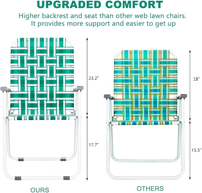 VINGLI Patio Lawn Webbed Folding Chairs1 Piece, Outdoor Beach Chair Portable Dining Chair for ir for Outdoor Yard, Garden(Green, Classic)-VerdiqueGarden