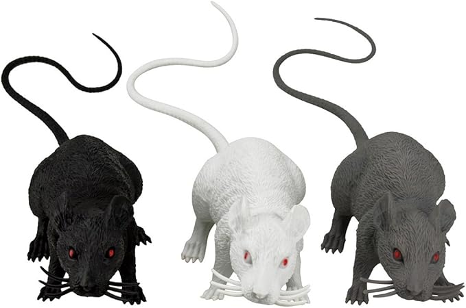 XONOR Halloween DÃcor Set of 3 Realistic Looking Spooky Mice Rats, Super Large Plastic Mouce for Best Halloween Decoration, 3 Colors (White & Black & Grey)-VerdiqueGarden