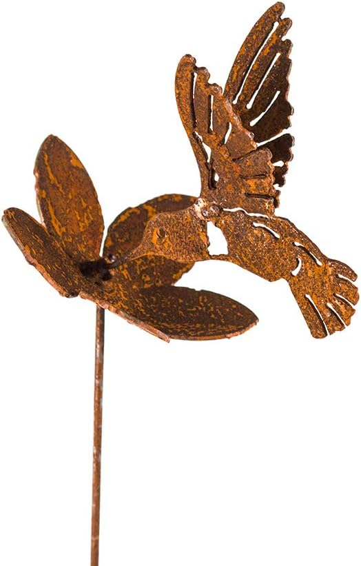 Hummingbird and Flower Garden Stake | Steel Construction with Real Rust Finish | Made in USA-VerdiqueGarden