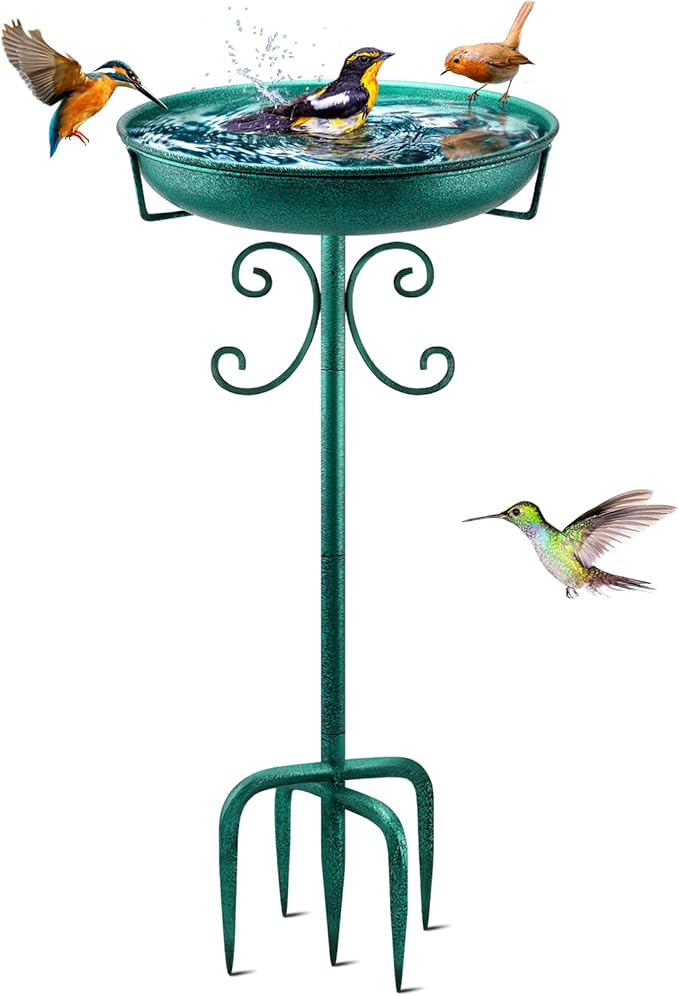Daoeny 35In Metal Bird Bath for Outside, Vintage Freestanding Birdbaths & Birdfeeder, Bird Baths Feeder Bowl for Outdoors Garden Patio Yard Lawn Decor, Upgraded 5-Pronged Base (Green)-VerdiqueGarden