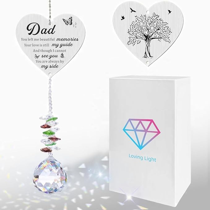Memorial Suncatcher Gifts for Loss of Dad, Sympathy Gifts for Loss of Dad, Dad in Heaven Memorial Crystal Suncatcher for Window Home Decor (Dad)-VerdiqueGarden