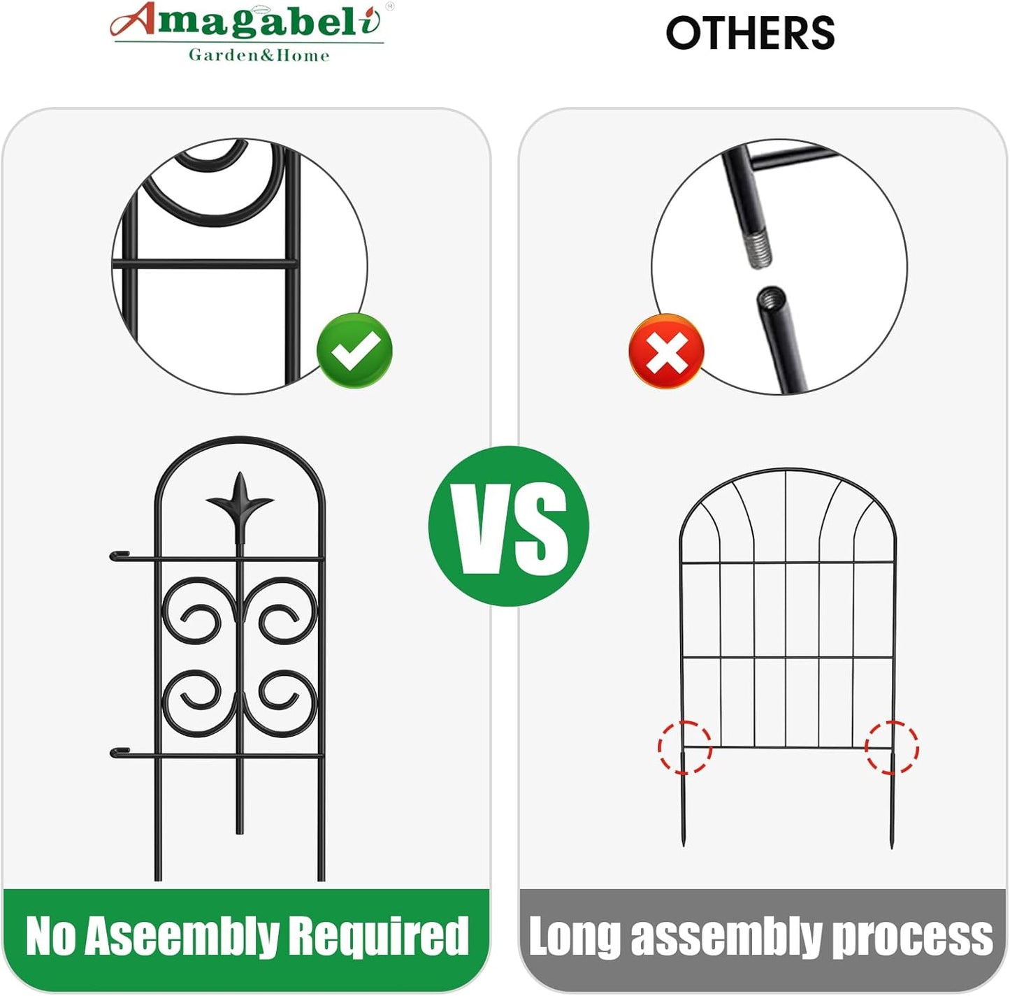 AMAGABELI GARDEN & HOME 8 Panels 24in(H)×10ft(L) Decorative Garden Fences and Borders for Dogs Pre-Linking Panels No Dig Garden Edging Border Fence for Animal Barrier Fencing for Flower Bed Yard Patio-VerdiqueGarden