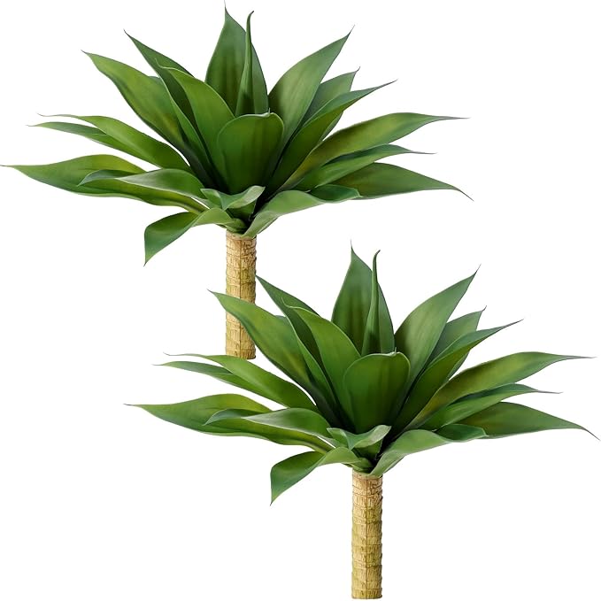 Artificial Plants Outdoor,UV-Resistant Fake Agave Succulent Plant 17 Inch Small Size Faux Succulents Stems for Indoor Realistic & Natural Home Decor Plants for Office Housewarming 2Pack-VerdiqueGarden